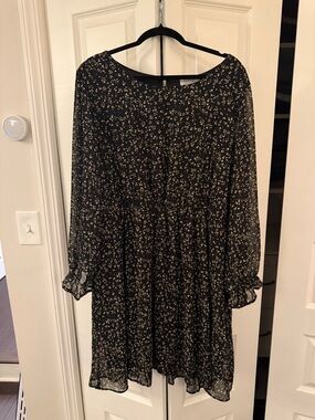 Kaileigh Black Floral Long Sleeve Chiffon Dress